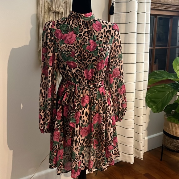 Floral Leopard Print Dress - Picture 1 of 6
